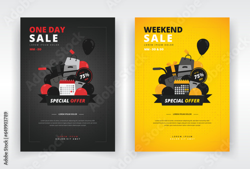 Poster, flyer or leaflet template with a design of easily editable calendar and shopping items. Suitable for any kind of sales event that runs on special days