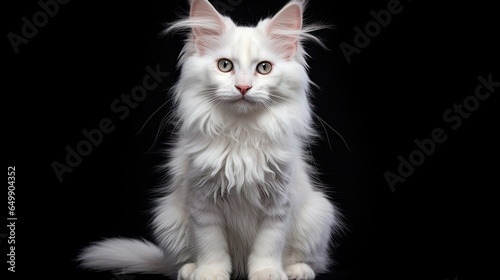  a white cat sitting on a black background looking at the camera. generative ai