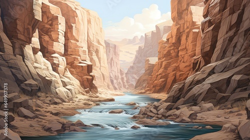landscape canyon rapids fast illustration mountain stream, scenic travel, park outdoor landscape canyon rapids fast © sevector