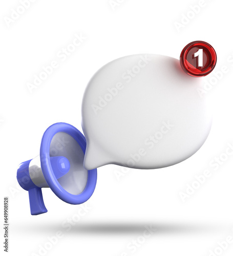 3d rendering of megaphone and speech bubble with notification icons, 3D pastel chat icon set.