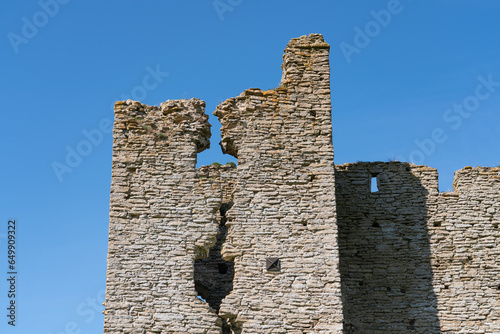 Toolse fortress which used to belong to teutonic order and crusaders of holy roman empire. Old fort in ruins - lots of cracks and cables holding it up. Medieval castle in Estonia photo