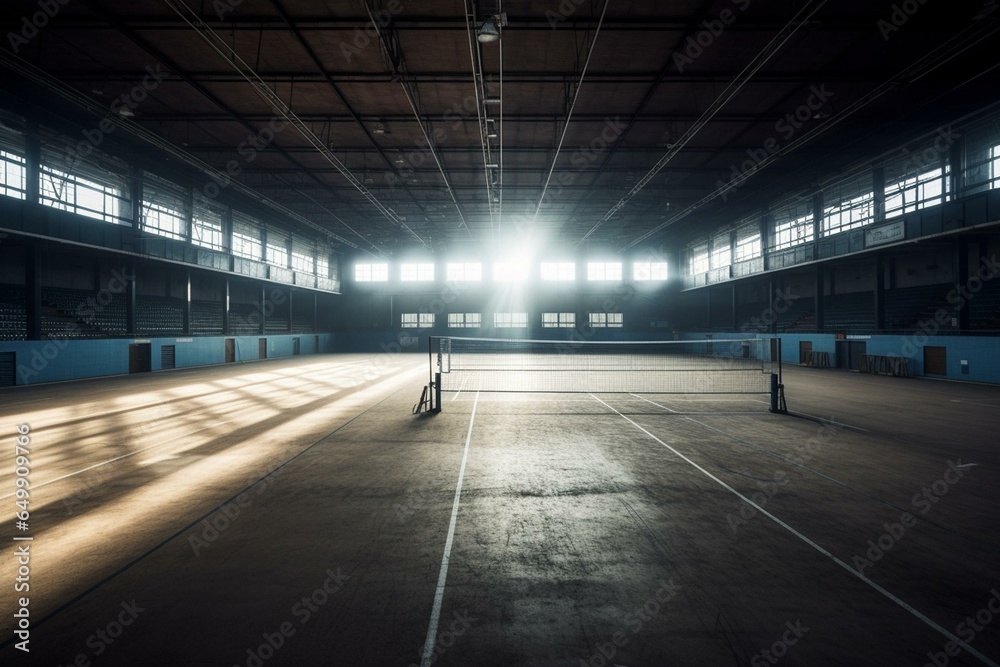 Well-lit vacant volleyball arena. Generative AI