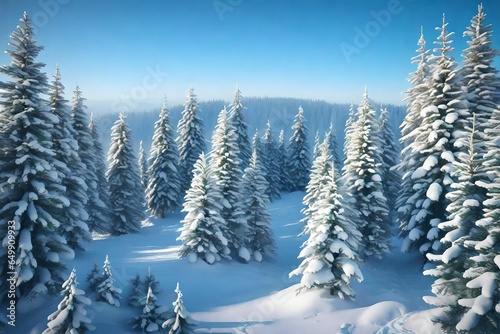 A fir tree forest during heavy snowfall