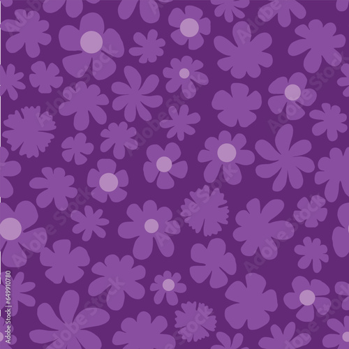Purple floral seamless vector pattern. Floral vector pattern with daisies, wildflowers. Purple monochromatic flowers