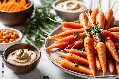 Baby carrots served with sauce and seasoning © Mahrowou