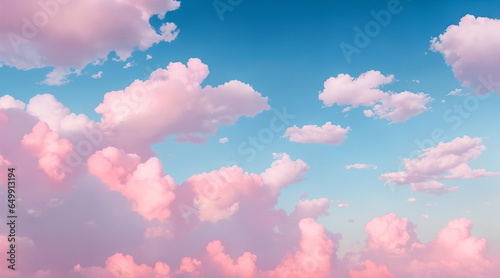 Pink fluffy clouds in the blue sky