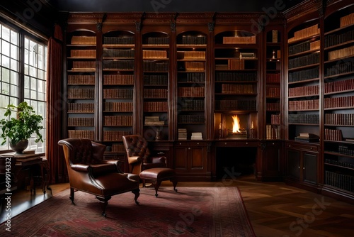 big library which contain antique books in it. AI Generative