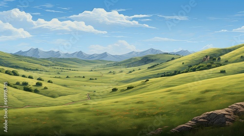 Fototapeta Naklejka Na Ścianę i Meble -  travel foothill grasslands grassy illustration meadow rural, hillside prairie, plain mountain travel foothill grasslands grassy