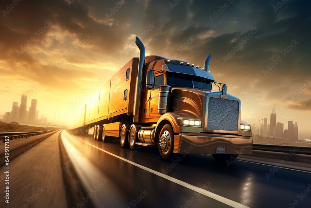 Fast highway delivery by massive truck. Generative AI