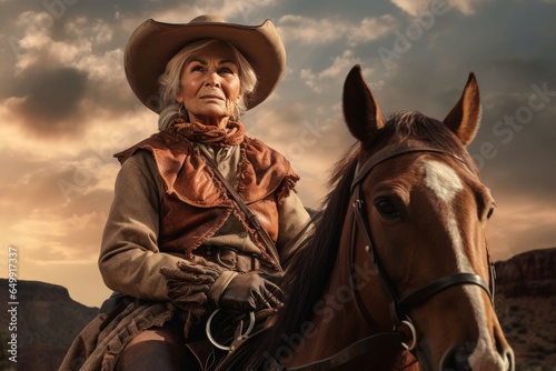 Sturdy Cowboy banner portrait. Rodeo bandit. Fictional person. Generate Ai