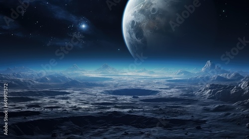 space lunar earthrise landscape illustration blue cosmos, planet extraterrestrial, 3d globe space lunar earthrise landscape photo