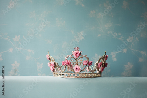 Princess crown with many flowers and pearls.Pastel-colored tiaras