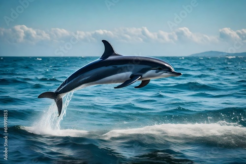 Generate an image of a playful dolphin leaping out of the water - AI Generative