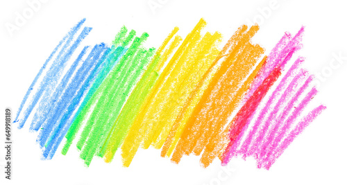 Photo grunge hand drawn colorful scribble wax pastel, rainbow crayon isolated on white, clipping path photo