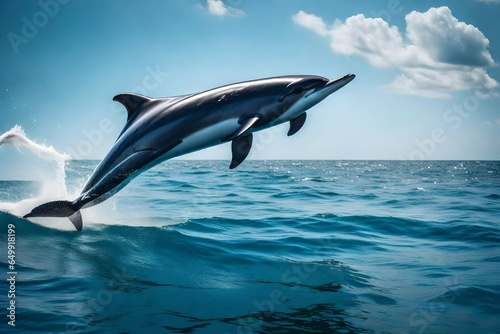 Generate an image of a playful dolphin leaping out of the water - AI Generative