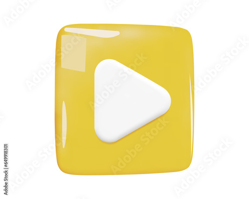 3d yellow play button icon. Symbol to watch tv, video, movie,live stream. Stock vector illustration on isolated background.