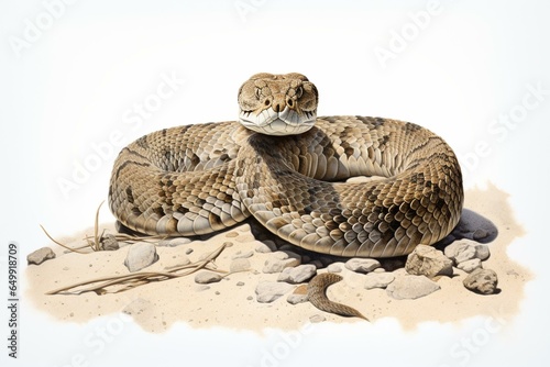 Realistic image of an Aruba rattlesnake on a white background. Generative AI