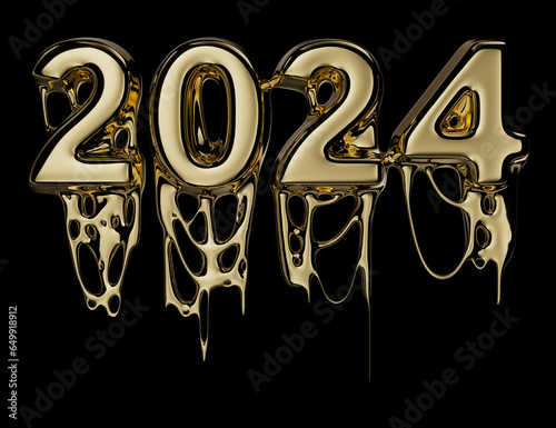 Melted Gold 2024 3D Illustrated Sign with Clipping Path
