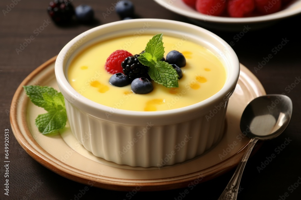 Sweet Creamy custard pudding. Food dessert. Generate AI Sweet Creamy custard pudding. Food dessert. Generate AI