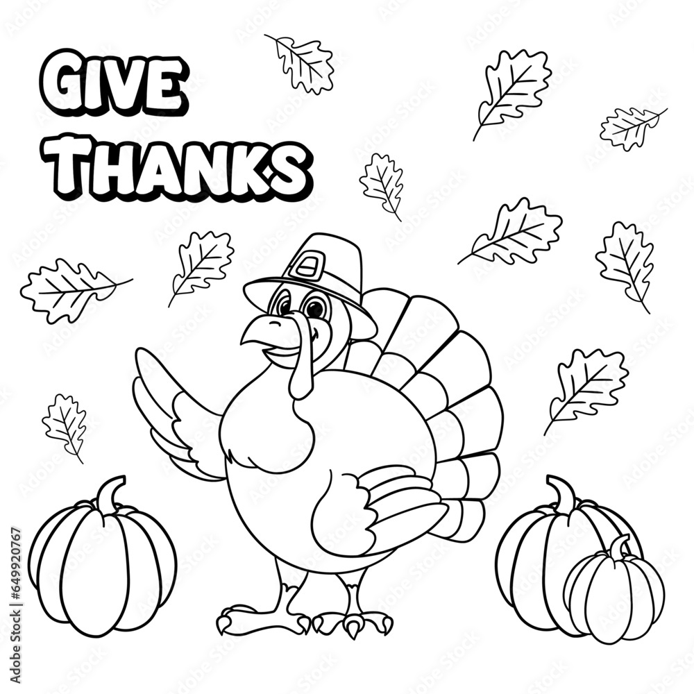 Cute cartoon turkey wearing a pilgrim hat wishes happy thanksgiving day ...