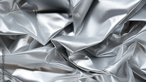 Shiny metal silver gray foil crumpled texture