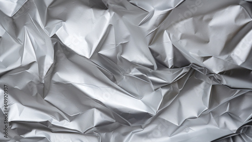 Shiny metal silver gray foil crumpled texture