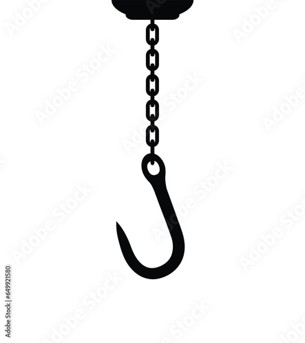 Butcher hook on chain for hanging meat, vector illustration