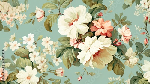 classic wallpaper vintage flower pattern on green background