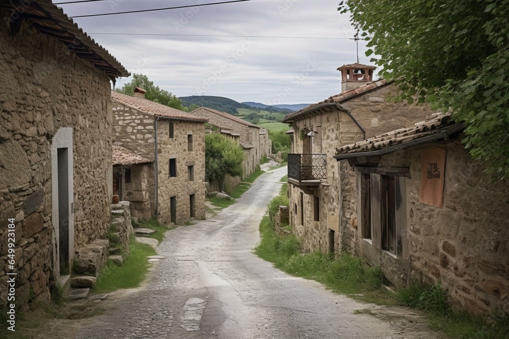 A road runs through Lapoblacion village in Navarra, Spain. Generative AI