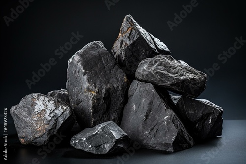 Coal stones on dark background. Generative AI