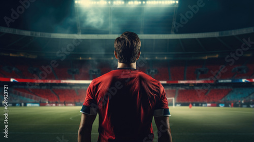Rear view - Sportsman in large football stadium, generative ai © OP38Studio