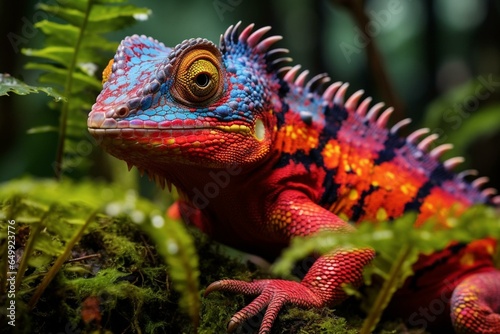 vibrant tropical lizard with camouflage abilities amidst lush foliage. Generative AI