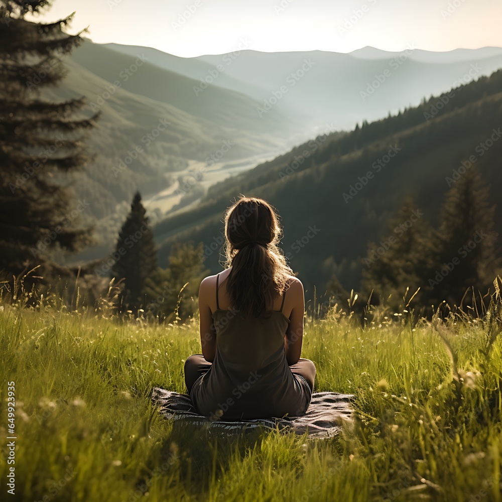 Woman doing yoga and meditating in nature