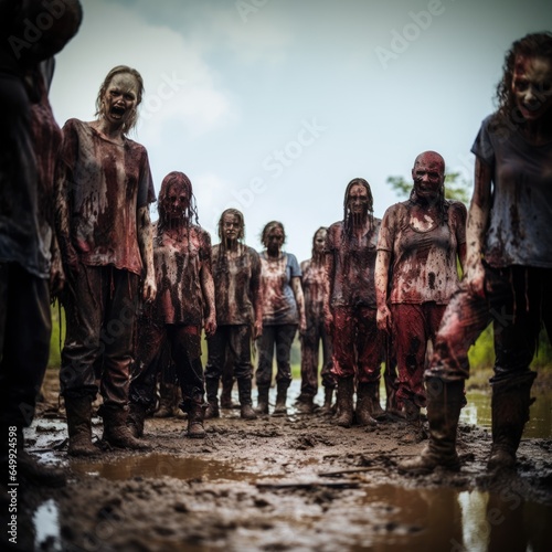 horde of zombies. group of fierce looking flesh eaters. Zombie attack. bloody.