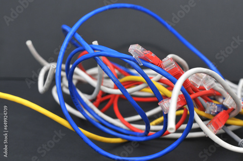 Network internet cable isolated on black background