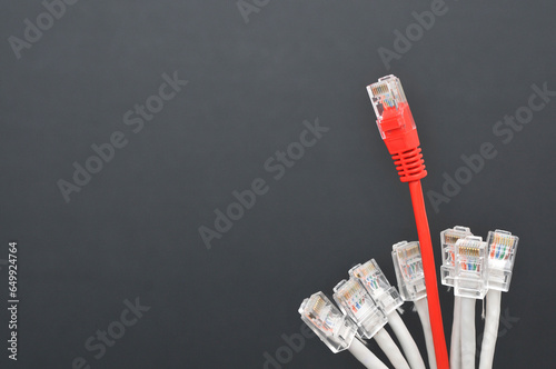 Bouquet of network internet cable isolated on black background