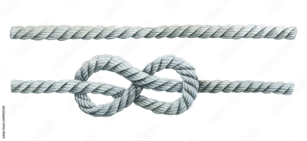 Set of white watercolor knotted ropes realistic cords eight knots ...