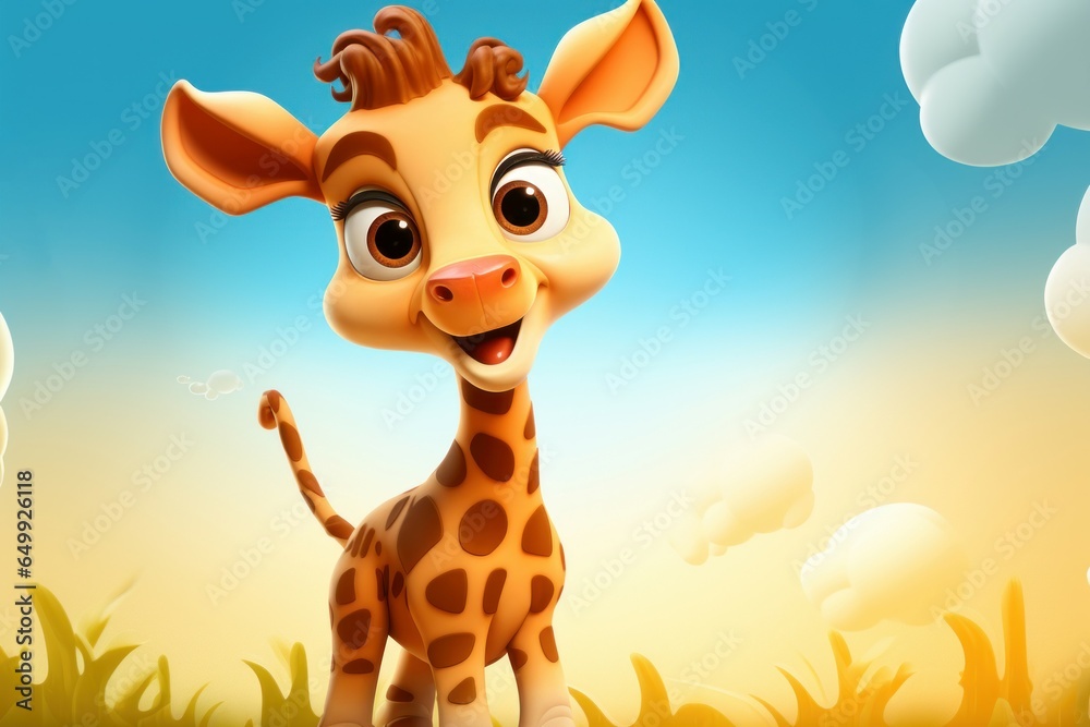 Fototapeta premium Cute baby giraffe. Nature jungle. Generate Ai