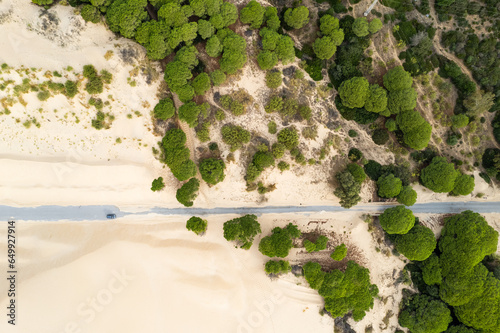 The road in the Duna de Valdevaqueros ( The Valdevaqueros Dune ) white sand dunes in Tarifa, Spain. photo