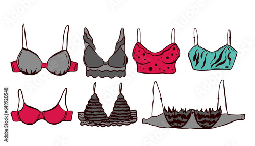 Basic T-shirt Bra technical illustration. Editable underwear flat fashion sketch,