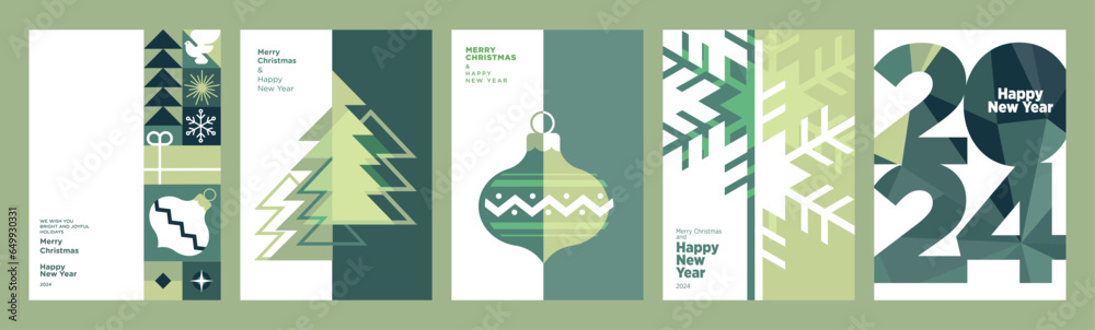 2024 Merry Christmas and Happy New Year greeting cards set. Vector illustration concepts for background, greeting card, party invitation card, website banner, social media banner, marketing material.