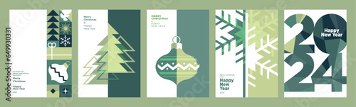 2024 Merry Christmas and Happy New Year greeting cards set. Vector illustration concepts for background, greeting card, party invitation card, website banner, social media banner, marketing material.
