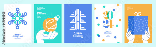 2024 Merry Christmas and Happy New Year greeting cards templates. Vector illustrations for background, greeting card, party invitation card, website banner, social media banner, marketing material.