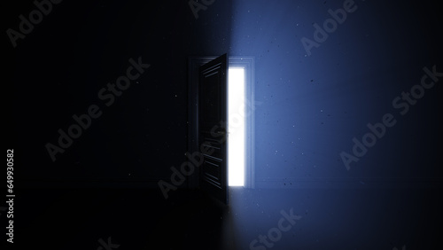 Door opening to the bright light. Abstract image of a portal, hope, freedom, future