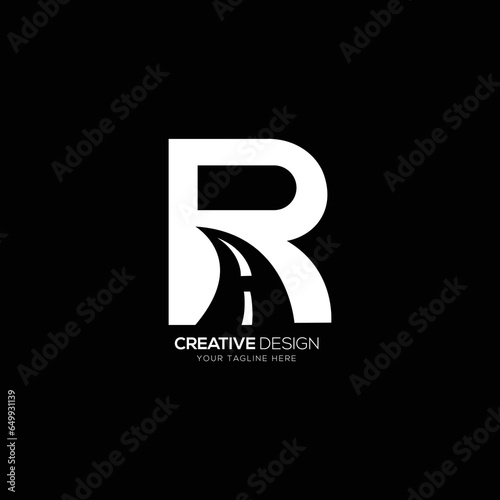 Creative letter R with road sign monogram logo