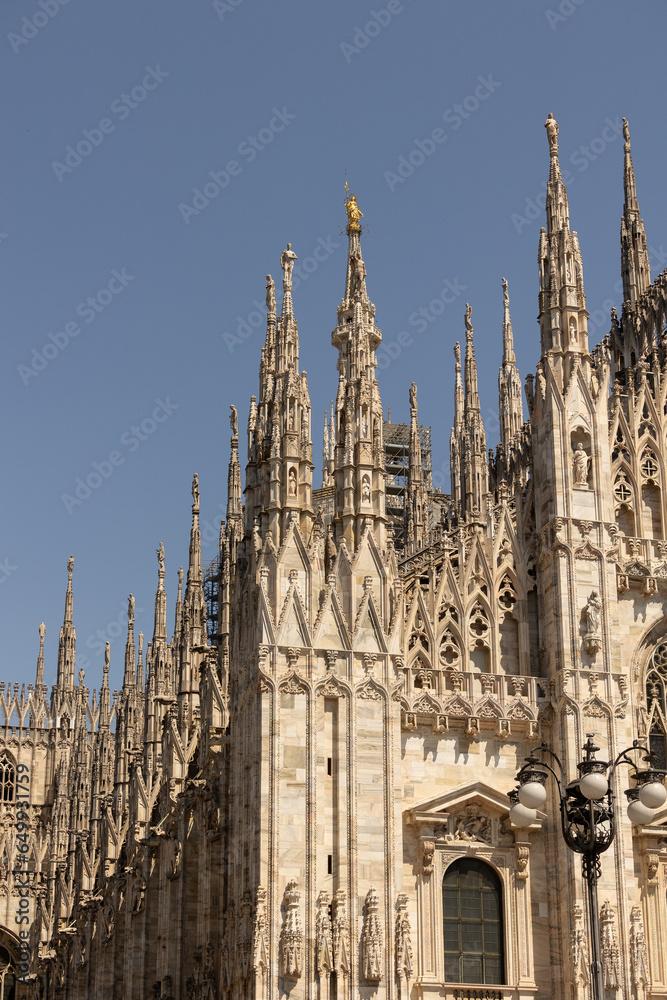 Details of front facade of Milan Cathedral.