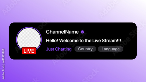 Twitch banner. Live stream, social media banner with transparent background