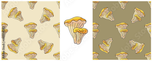 Illustration in hand draw style. Set Seamless pattern and print. Can be used for fabric, packaging, wrapping paper and etc