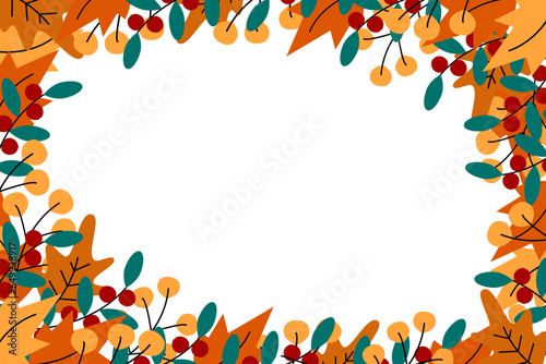 Abstract rectangular Thanksgiving frame with copy space and different twigs in trendy fall shades