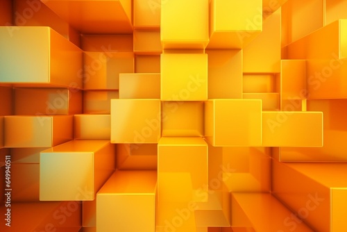 Abstract, vibrant wallpaper made of yellow and orange 3D blocks. Futuristic, 3D-rendered design with space for text. Generative AI